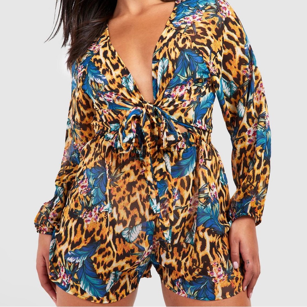 Plus Tropical Animal Beach Romper